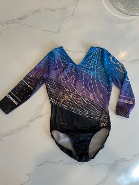 GK Elite Blue Ombre Foil Holographic Rhinestone Competition Leotard AM
